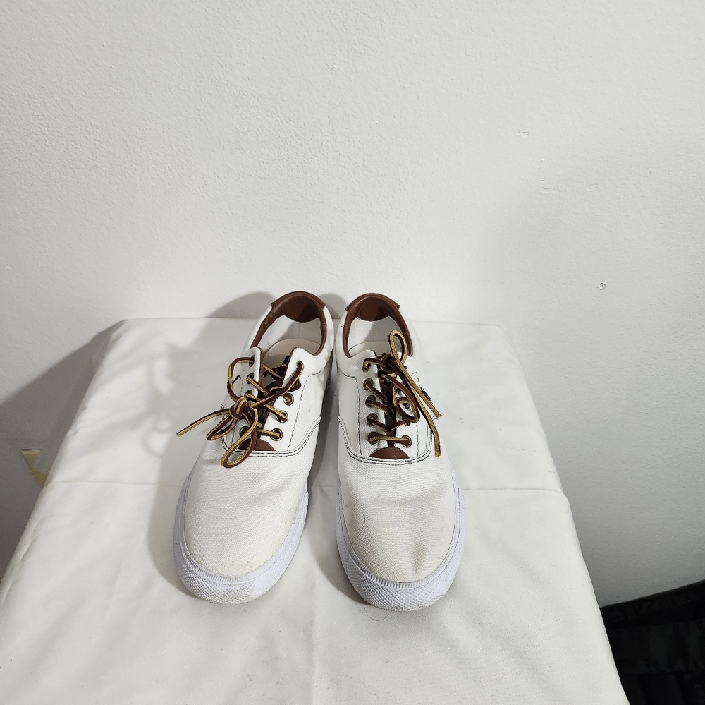 Polo Ralph Lauren Off White Sneakers with Brown Leather Accents